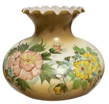 Vintage Antique Floral Hand-Painted Glass Hurricane Lamp Shade 14&quot; Oil Electric - £31.57 GBP