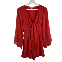 American Eagle Sz XS Short Romper Red Eyelet Bell Sleeve Deep Tie V-Neck... - £11.03 GBP