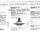 Southwest Airlines Buddy Pass 1988 Buy One Ticket and Buddy Flies Free E... - $37.62