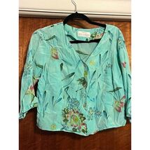 Salon Z Real Clothes Saks Fifth Avenue Floral 3/4 Sleeve Button Blouse Top - $22.45