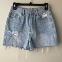 SHEIN Distressed High Rise Denim Shorts Size Petite S Stretchy Frayed He... - $12.86