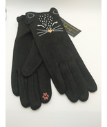 Velveteen Embroidered Black Cat Gloves - $15.34