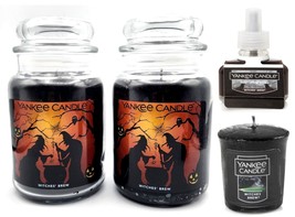 2 Yankee Candle Witches Brew PATCHOULI-HALLOWEEN Large JAR-SCENTPLUG-VOTIVE-4 Pc - £48.23 GBP