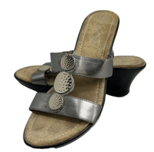 Predictions Size 7 Silver Metallic Strap Wedge Heel Sandals Silver Hamme... - $39.99