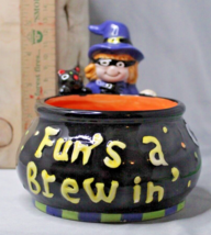 Halloween Witch Blue Cauldron &quot;Fun&#39;s A Brew In&quot; Ceramic Black Studio 33 - £7.60 GBP
