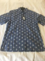 Size Medium Roundtree &amp; Yorke Blue White Print Button Up Short Sleeve Shirt Top - £17.52 GBP