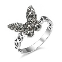 Boho Jewelry Butterfly Rings for Women Tibetan Silver ethnic wedding Ring Valent - £7.23 GBP
