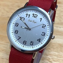 Charlie Paige Mens Silver Tone Red Canvas Band Analog Quartz Watch~New Battery - £17.15 GBP