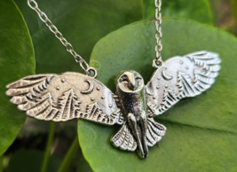 Owl Necklace Moon Phase Pendant Necklace Totem Amulet Silver Tone 20&quot; Chain - $5.81