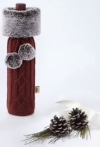 UGG Wine Bottle Holder Knit With Faux Fur &amp; Pom Poms Holiday Xmas - $13.81