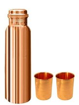 PG COUTURE One Plain Copper Bottle 1 Litre and Two Copper Glasses Daily Use. - £21.28 GBP