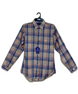 Mens Plaid Button Down Shirt Sz M Beige Blue Y2K Retro Athletic Fit Dead... - £9.83 GBP