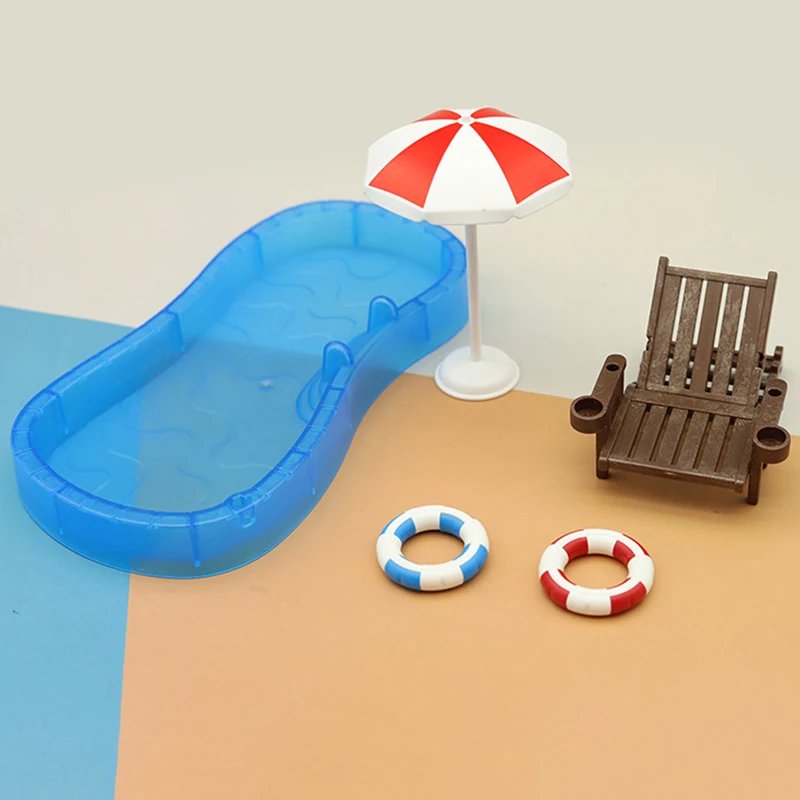 1Set Miniature Swimming Pool Swimming Circle Deck Chair Beach Umbrella Kits for - £10.36 GBP