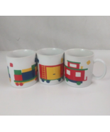 Set Of 3 1984 Gear Design Primary Colors Toy Train Cars &amp; Caboose Coffee... - $19.79