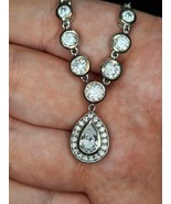 Drop Dangling Moissanite Necklace 925 Sterling Silver Sparkling Pendant ... - $362.44 CAD