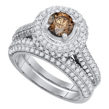 14k White Gold Round Brown Diamond Bridal Wedding Engagement Ring Set - £1,922.30 GBP