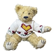 Vintage TY 1993 Heart Sweater Plush Jointed Teddy Bear Stuffed Animal 12&quot; - £5.90 GBP