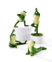 Yoga Frog Figurines Set of 4 - Zen Frog 4 Different Yoga Poses Home Garden Pond