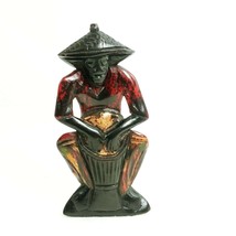 Wooden Figurine Man Playing Drum Ghana - $47.49