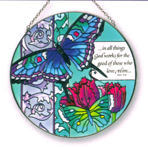 Sun Catcher -- Blue Butterfly &amp; Tulips -- Romans 8:28  - £19.75 GBP