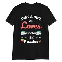 Just A Girl Who Loves Books and Puzzles T-Shirt Women Book Puzzle Lover Gift Bla - £15.79 GBP+