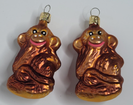 2 Vintage Glass Monkey Chimpanzee 3.5&quot; Christmas Holiday Ornament Set Lot - £19.97 GBP