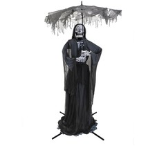 ALMOST 9&#39; GHOSTLY SPECTOR SKELETON HOLDING UMBRELLA ANIMATRONIC HALLOWEE... - $490.05
