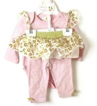 Baby Girl Tutu Skirt Pants Outfit Long Sleeves 2Pc. Sparkling Gold/Pink Suit 0-3 - £17.34 GBP