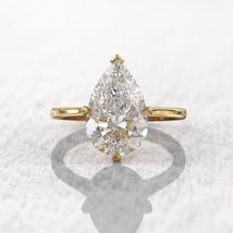 3Ct Pear Cut Cubic Zirconia Solitaire Engagement Ring Yellow Gold-Plated Silver - £86.47 GBP