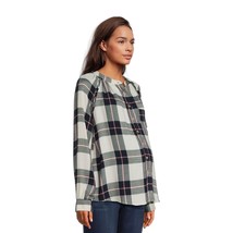 Time and Tru Maternity Misses Large Woven Button Up Top Blue Plaid Shirt - £12.06 GBP