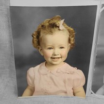 Vintage Portrait Photography Baby Girl Curly Hair Blue Eyes Ribbons Pink 8&quot;x10&quot; - £5.87 GBP