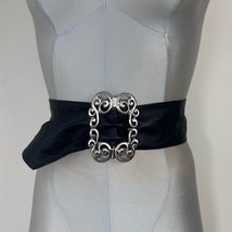 Vintage Genuine Lamb Skin Leather boho-chic Black Belt Size Medium Big B... - $39.82