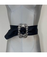 Vintage Genuine Lamb Skin Leather boho-chic Black Belt Size Medium Big B... - $39.82