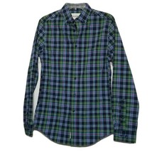 Goodfellow Button Up Collared Shirt ~ S ~ Green,Blue, Red Plaid ~ Long Sleeve - £13.66 GBP