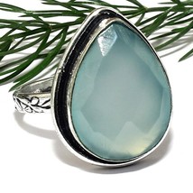 Blue Chalcedony Faceted Pear Natural Gemstone Handmade Silver Ring Gift Jewelry - $6.79