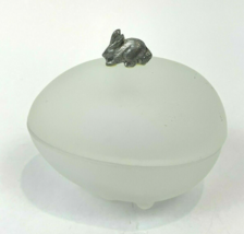 Vintage Frosted Glass Egg Pewter Bunny Container Vanity Box Lid Jewelry - $13.00