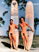Gay male figure nude surfers colorized vintage art photograph - £5.50 GBP+