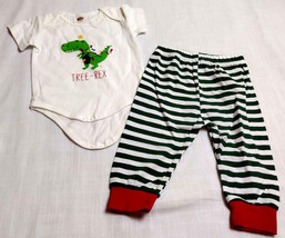 3-6 mo Baby Boys  Dino Christmas Romper Striped Pants Outfits Set - £6.80 GBP