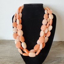 Chunky Pink Stone Glass Multi Stand Beaded Necklace Coral Peach 20-23" 17 mm - £19.22 GBP