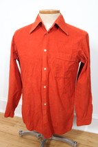 Vtg 70s Wesac 44&quot; Orange Corduroy Sanforized Cotton Button-Up Long Sleev... - $26.60