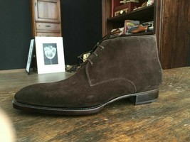 Men&#39;s Dark Brown Ankle Suede Leather Chukka Boots Men Dress Leather Chukka Boots - £102.86 GBP+