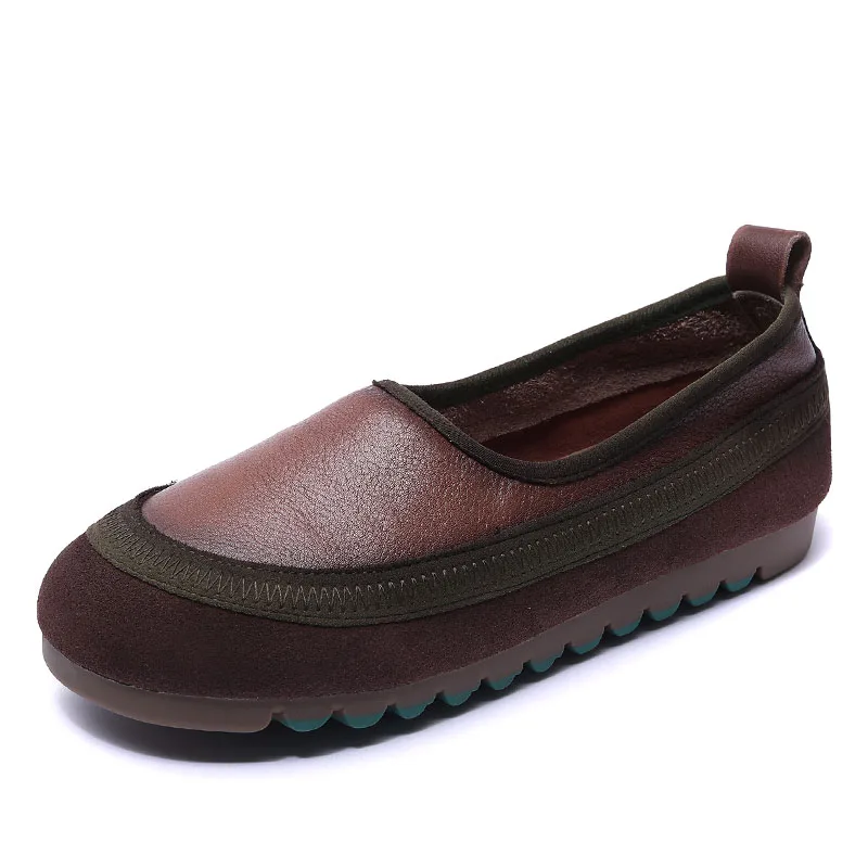 Handmade Mixed-color Women Loafers Shallow Genuine Leather Casual Slip-o... - $75.27