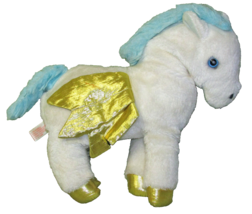 12&quot; Pegasus Plush Horse Vintage Mdm Imports Gold Wings Feet Stuffed Animal Toy - £17.98 GBP