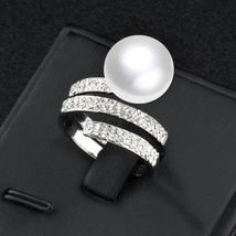 SINLEERY Three Layer Pearl Rings Silver Color Cubic Zirconia Wedding Rings For W - £8.44 GBP