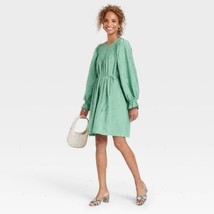 NWT A New Day Women&#39;s Long Sleeve Tent Dress with Pockets, Green, Small - £8.14 GBP
