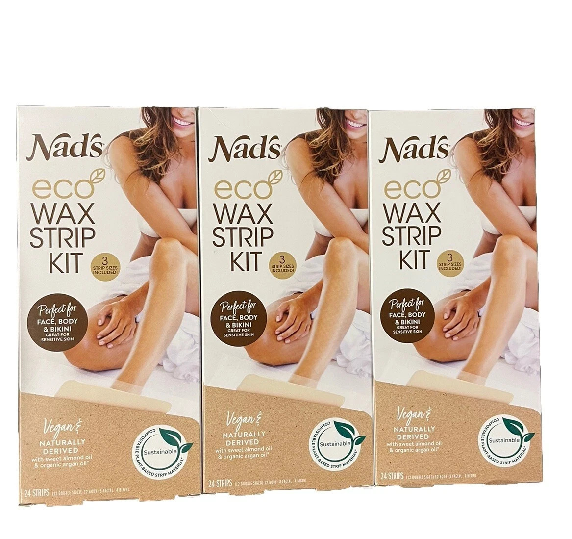 Lot 3 Boxes Nad&#39;s Eco Wax Strip Kit 24CT- Women Body Face &amp; Bikini Waxin... - $24.63