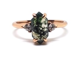 Rose Gold Plated Sterling Silver 925 Moss Agate CZ Ring - £19.74 GBP