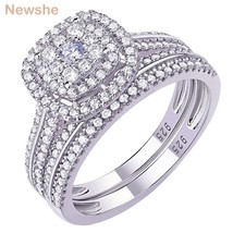 2Pcs Wedding Rings for Women Solid 925 Sterling Silver Engagement Ring Bridal Se - £55.33 GBP