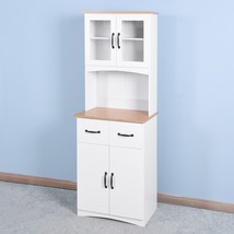 Wooden Kitchen Cabinet White Pantry Room Storage Microwave Cabinet with Framed - £160.07 GBP