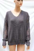Nwot Womens Pullover Sweater Sheilay Size Xl Charcoal Gray Lace Sleeves V-NECK - £13.37 GBP